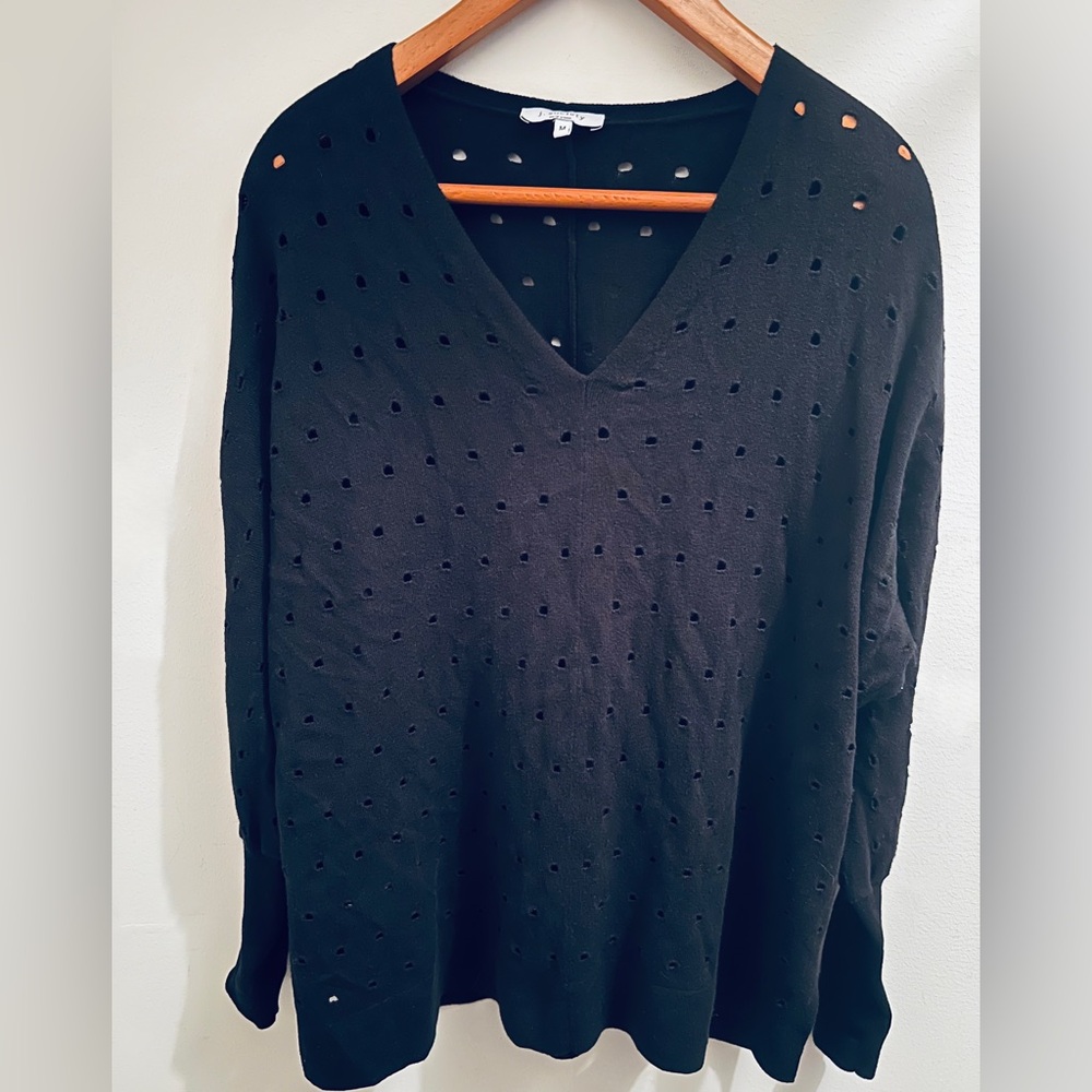 j. society Punch Hole Eyelet Black 100% Cotton V-Neck Sweater Size M
